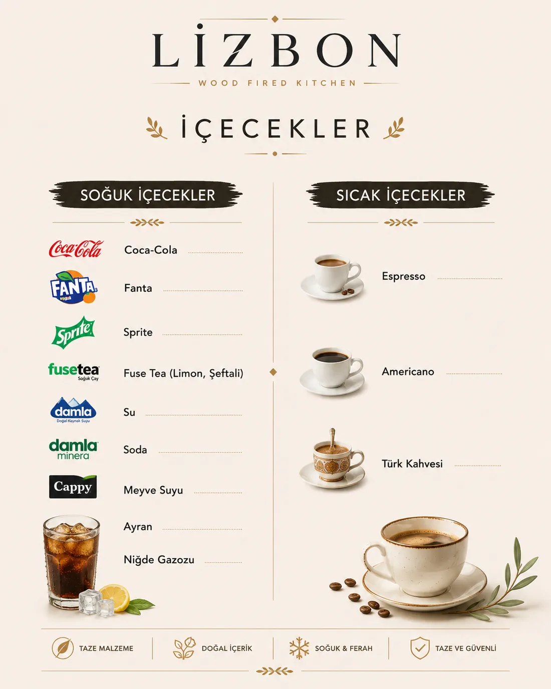 İçecekler menüsü